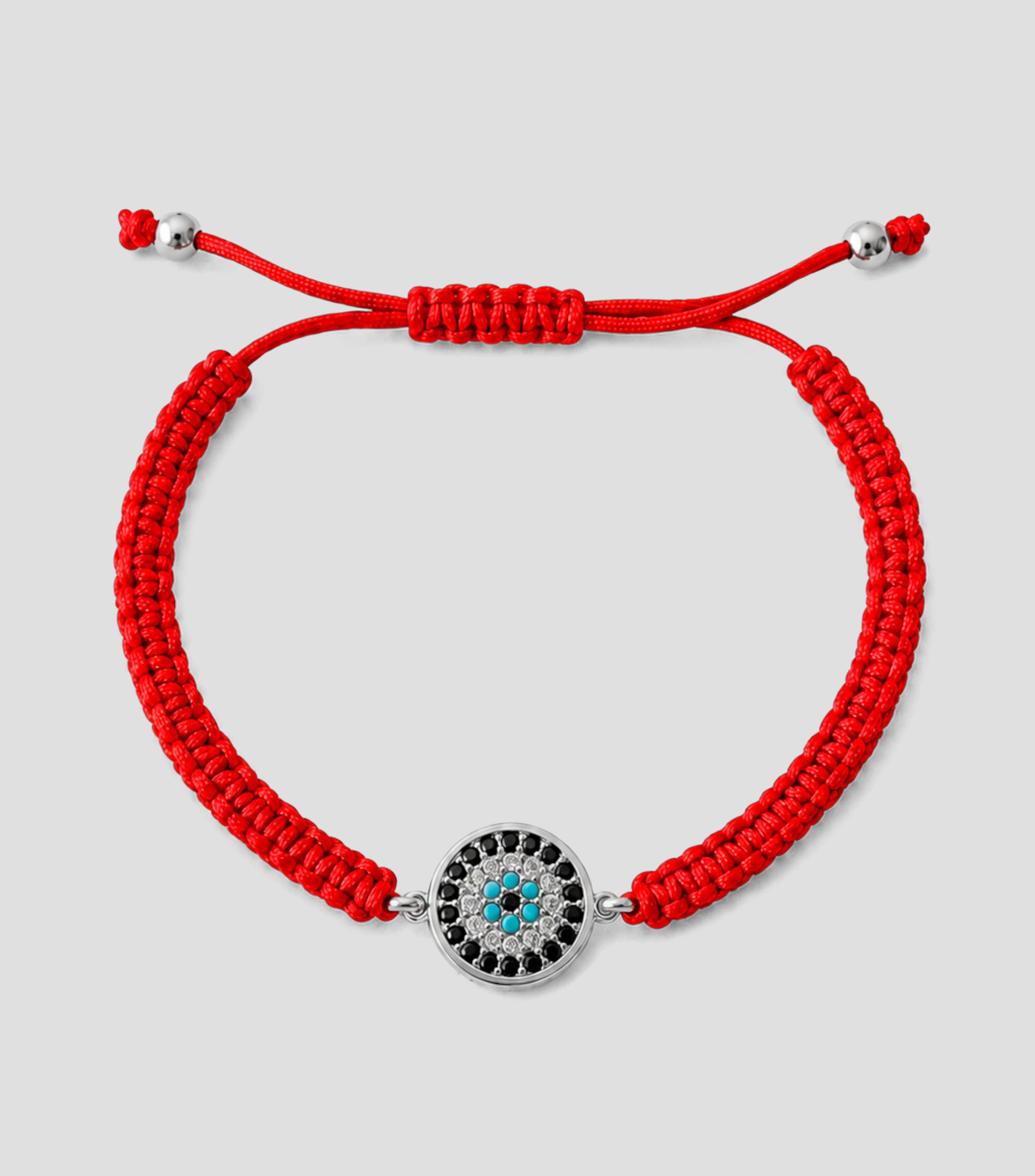 Pulsera roja ajustable con dije circular de ojo turco Mujer